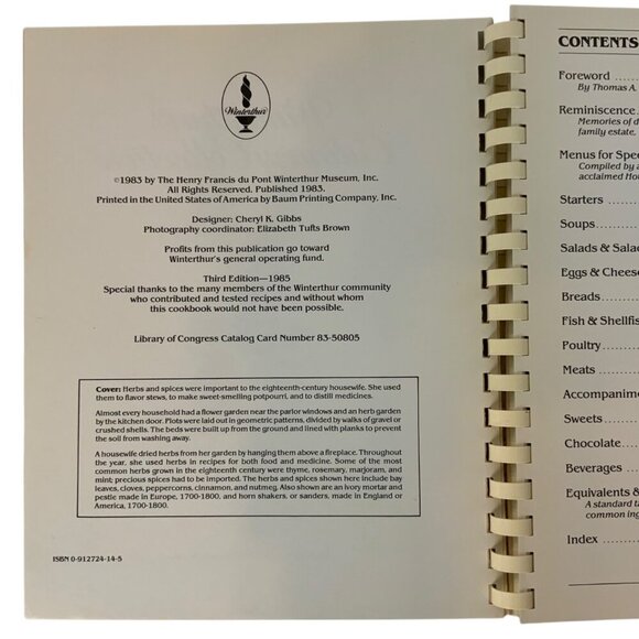 Winterthurs Culinary Collection Cookbook 3rd Edition 1985 Spiral Bound Recipes - Picture 6 of 13